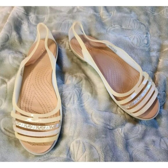 Crocs Isabella Huarache 2 Flat Sandals Beige Brown Summer Vacation Womens Size 9 - Picture 1 of 9